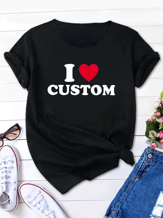 with Letter and Red Heart Pattern - Comfortable, Trendy, Casual Wear for Summer Outdoor Activities, Fresh and Stylish Design