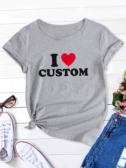 with Letter and Red Heart Pattern - Comfortable, Trendy, Casual Wear for Summer Outdoor Activities, Fresh and Stylish Design