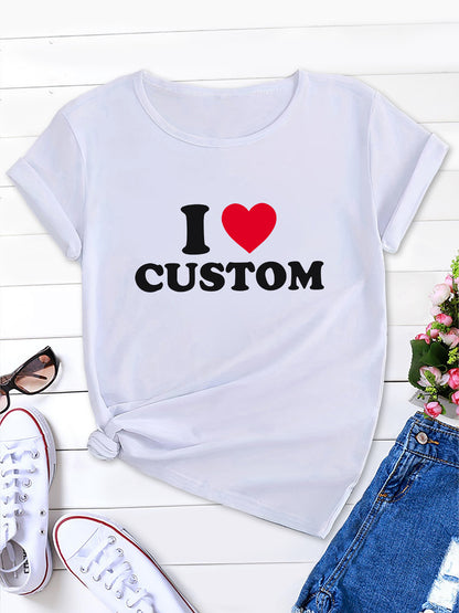 with Letter and Red Heart Pattern - Comfortable, Trendy, Casual Wear for Summer Outdoor Activities, Fresh and Stylish Design