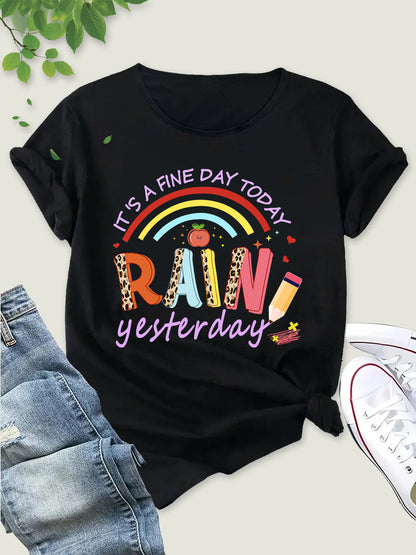 Fine Day Rainbow Tee,Rainbow Dreams Tee,Chic Rainbow & Fine Day Print Tee