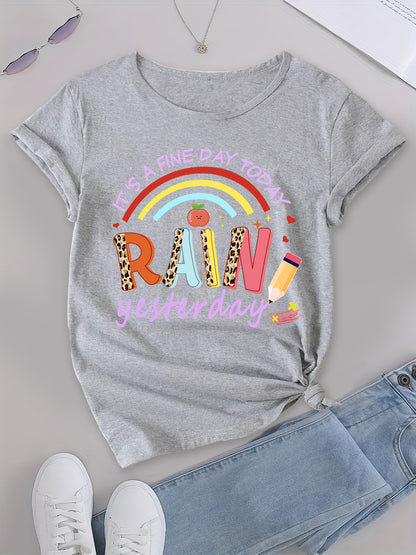 Fine Day Rainbow Tee,Rainbow Dreams Tee,Chic Rainbow & Fine Day Print Tee