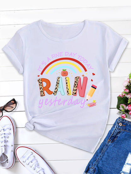 Fine Day Rainbow Tee,Rainbow Dreams Tee,Chic Rainbow & Fine Day Print Tee