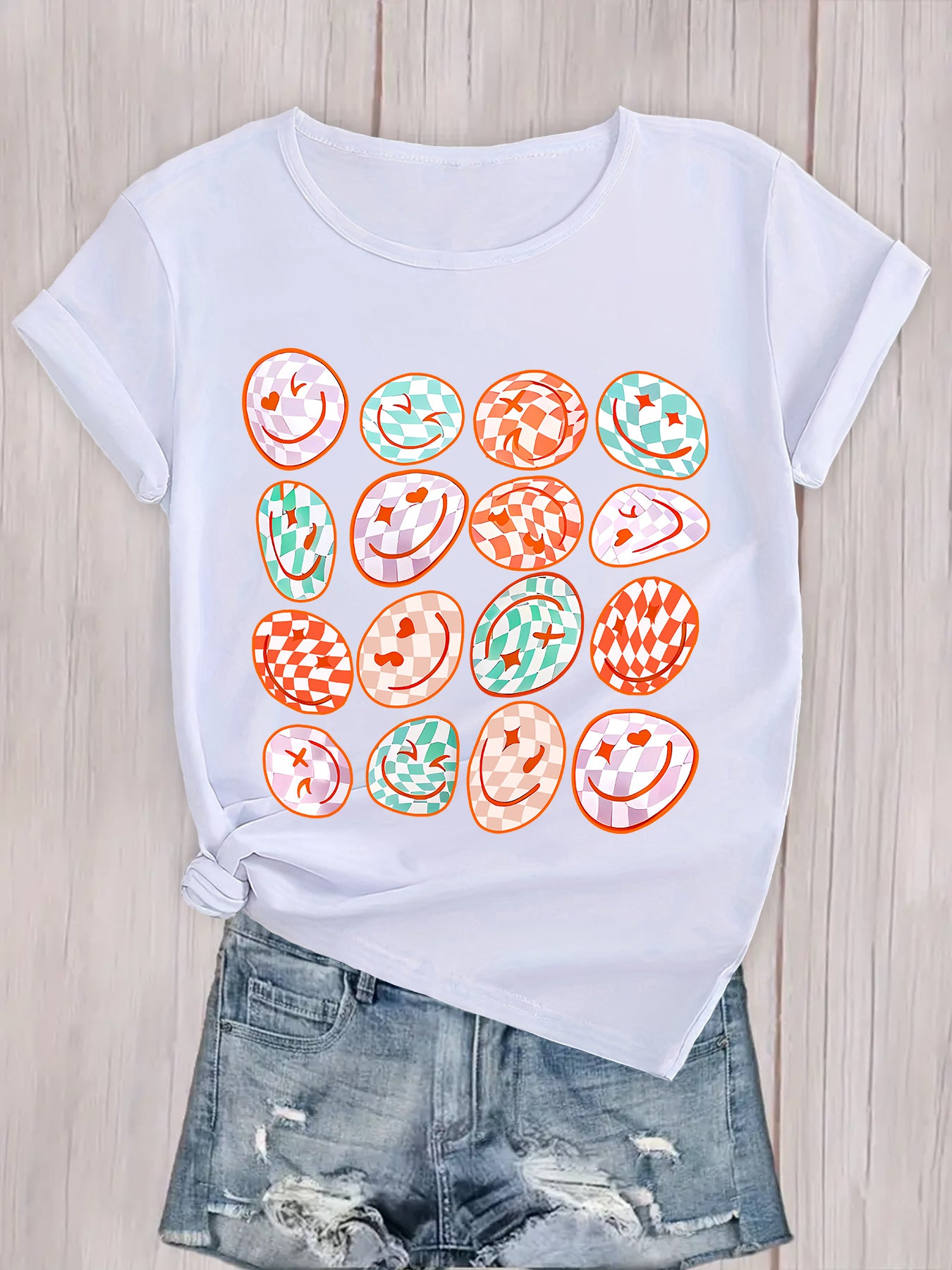 Women's Short Sleeve Tee with Smiley Face