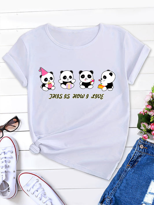 Panda Paradise, Chic Short Sleeve Tee for Summer Days