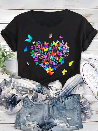 Love in Bloom, Women's Short Sleeve Tee with Heartfelt Butterflies