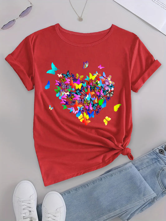 Love in Bloom, Women's Short Sleeve Tee with Heartfelt Butterflies