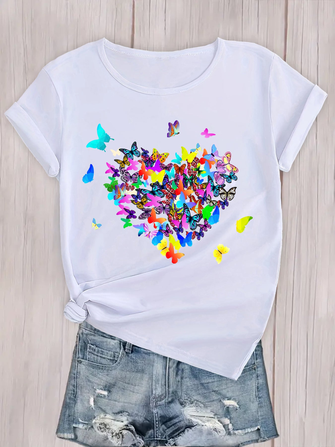 Love in Bloom, Women's Short Sleeve Tee with Heartfelt Butterflies