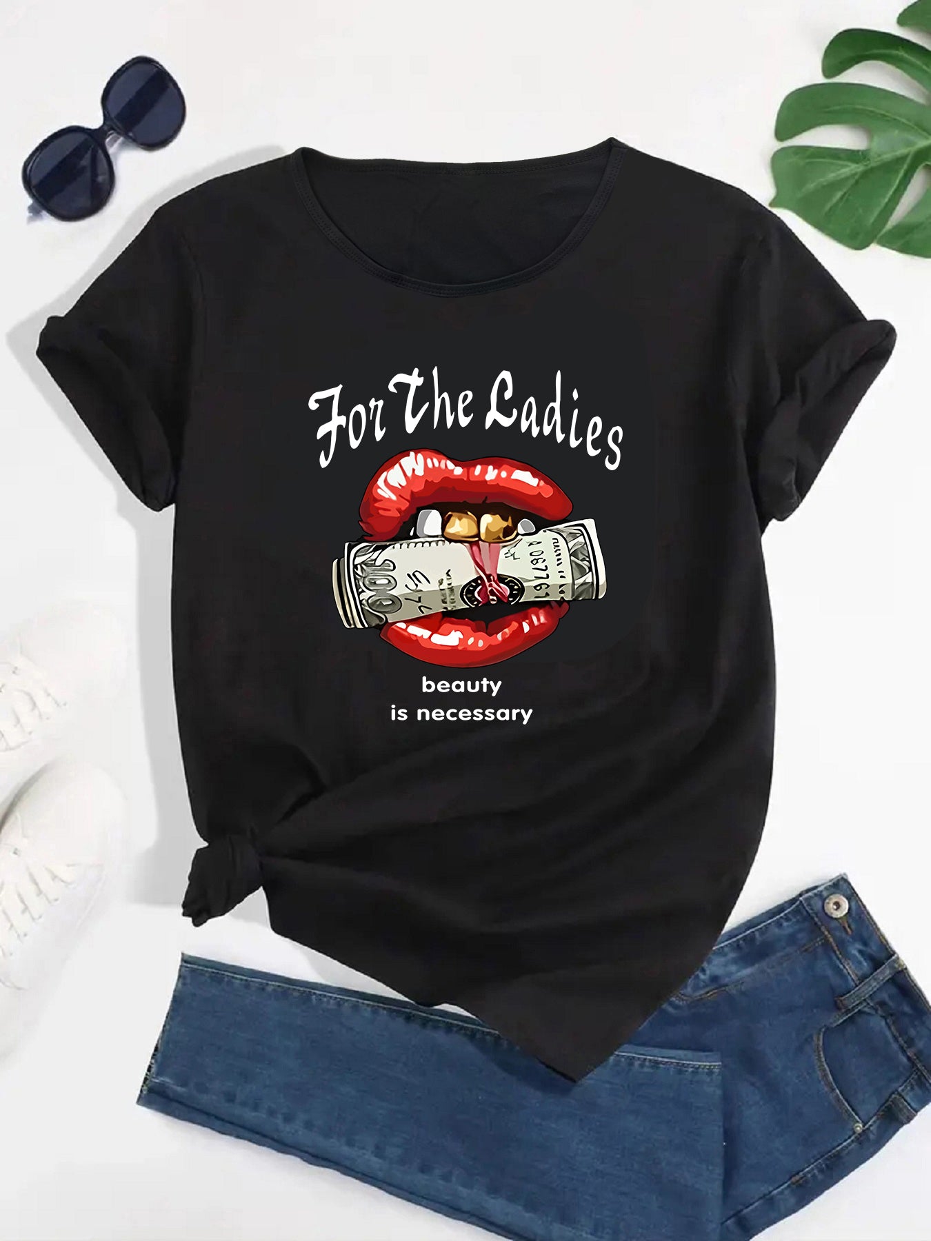 Playful Lips & Money Tee,Fun Money Lips Tee,Lipstick Money Fun Tee