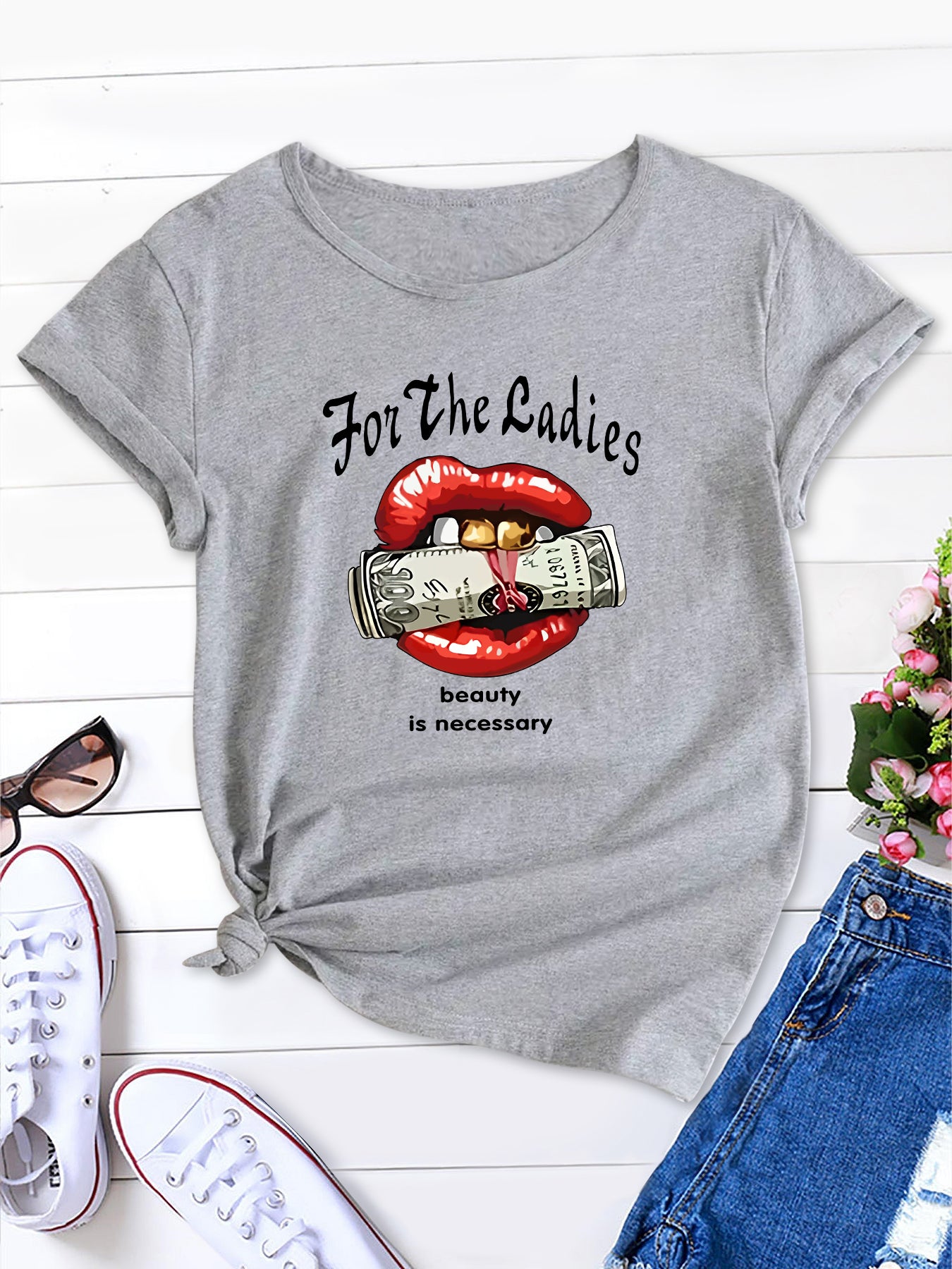 Playful Lips & Money Tee,Fun Money Lips Tee,Lipstick Money Fun Tee