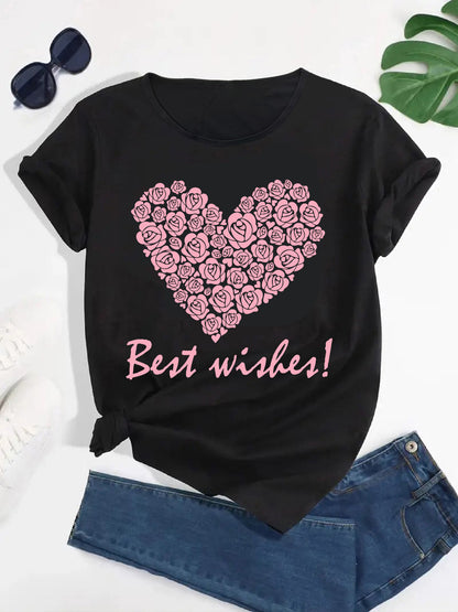 Women's Short Sleeve Tee, Rose Heart Design