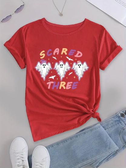 Women's Short Sleeve Tee with Scared Three Print