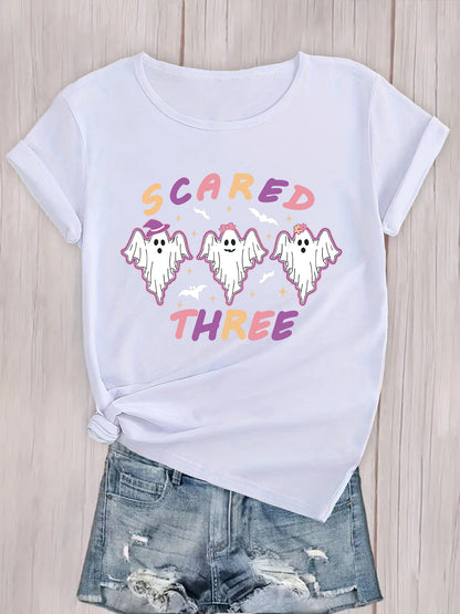 Women's Short Sleeve Tee with Scared Three Print