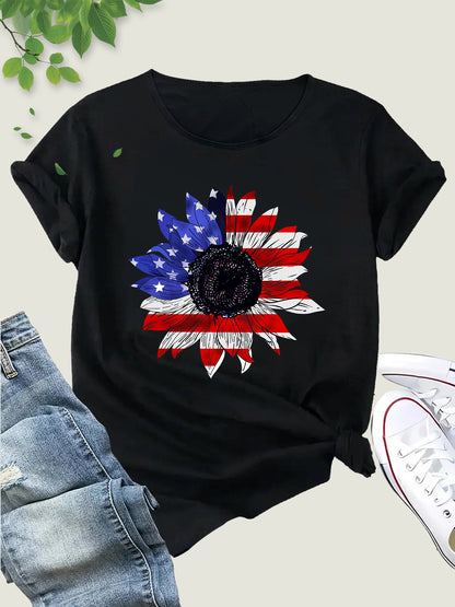 Women's Short Sleeve Tee with American Flag Design