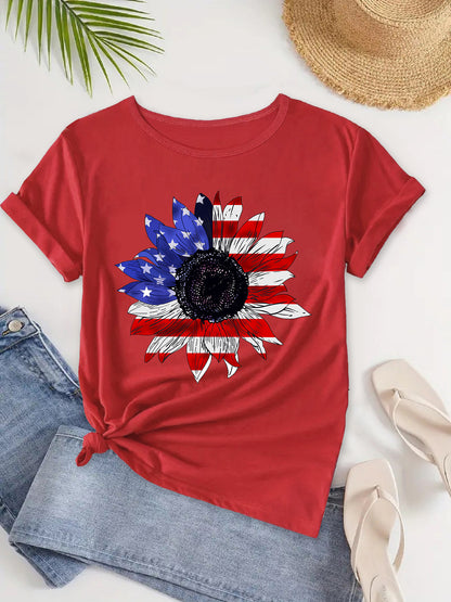 Women's Short Sleeve Tee with American Flag Design