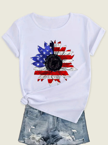 Women's Short Sleeve Tee with American Flag Design