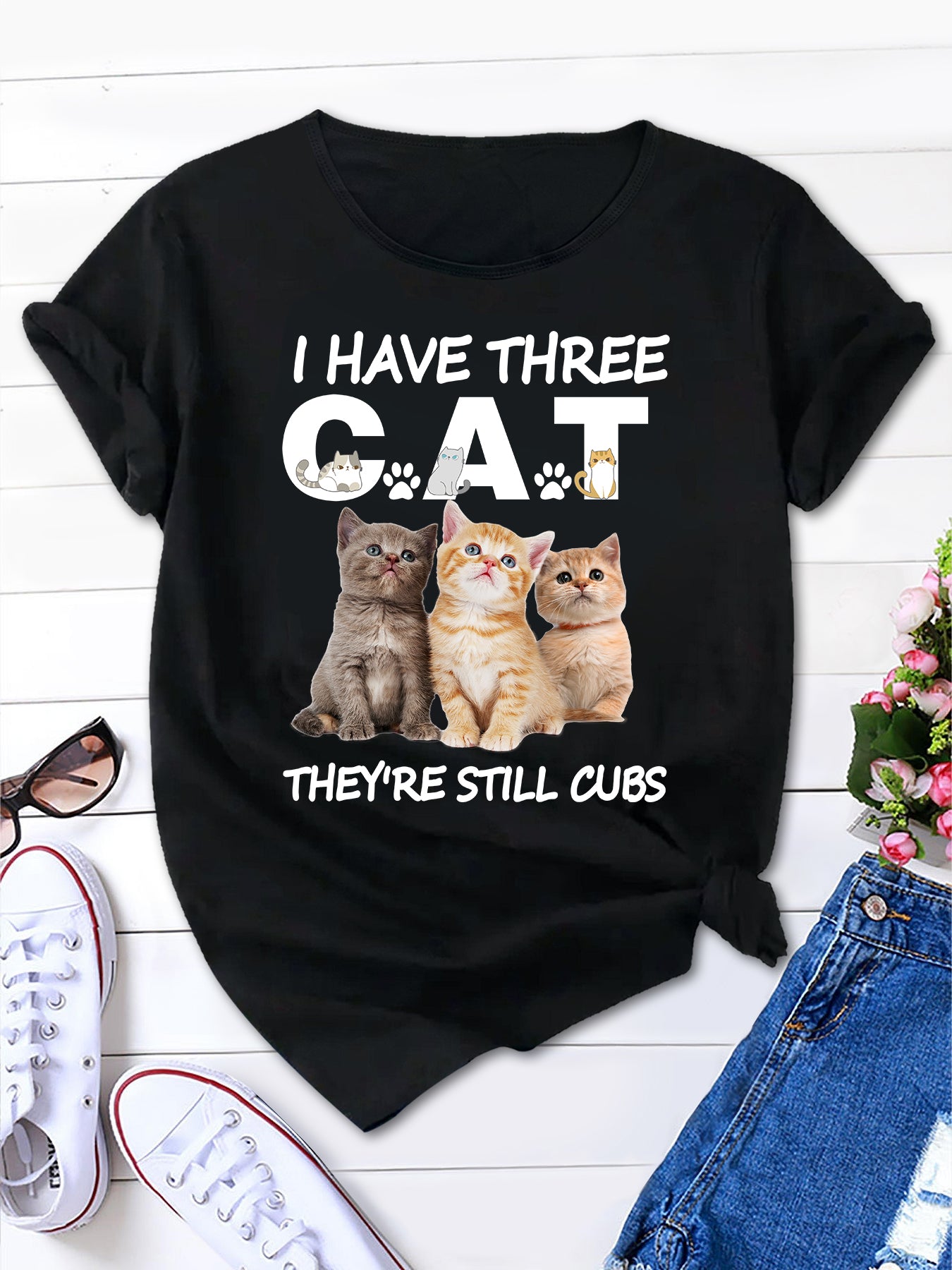 I HAVE THREE CAT T-shirt,Cat Lover T-Shirt harajuku tops tees