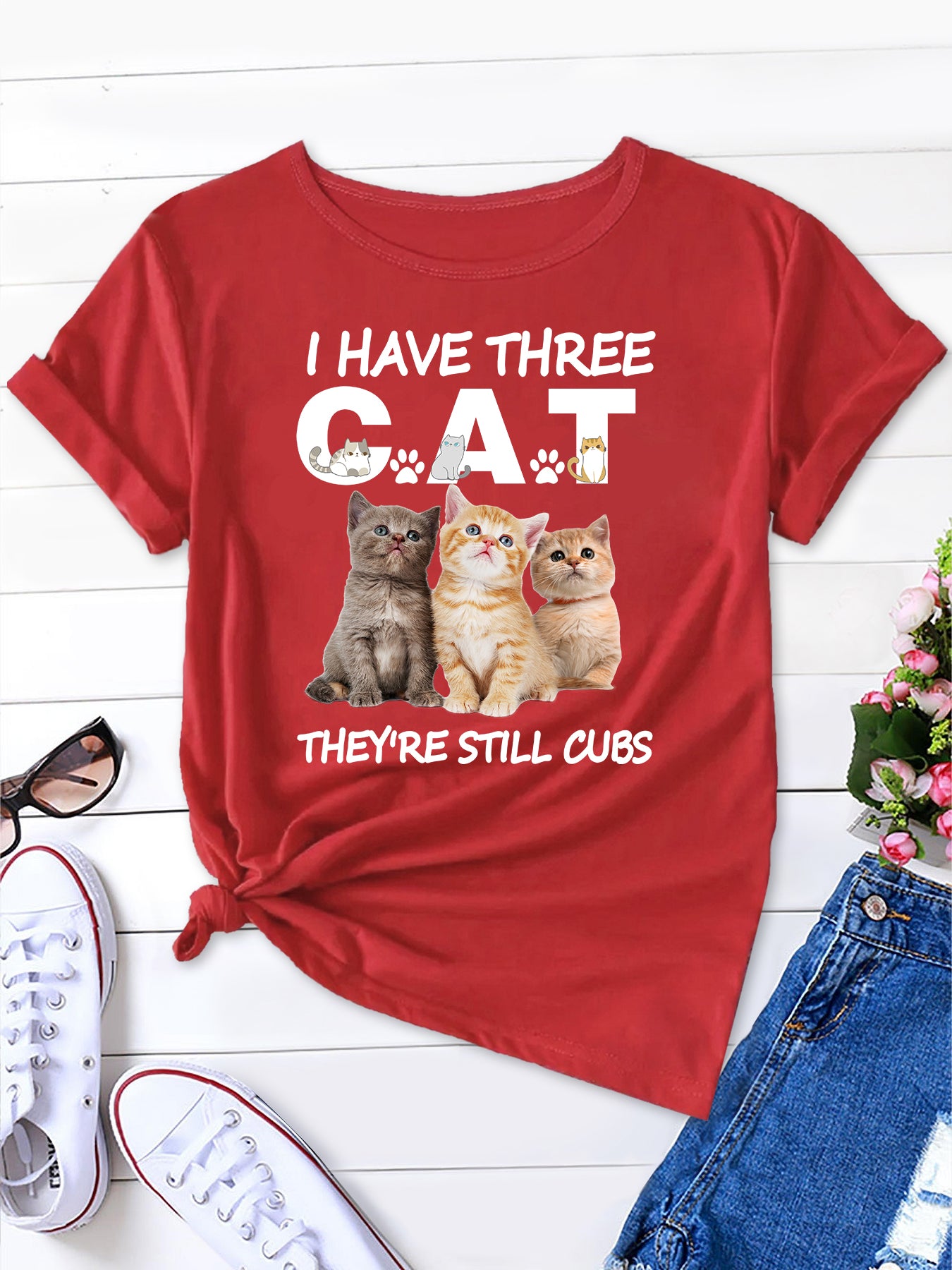 I HAVE THREE CAT T-shirt,Cat Lover T-Shirt harajuku tops tees