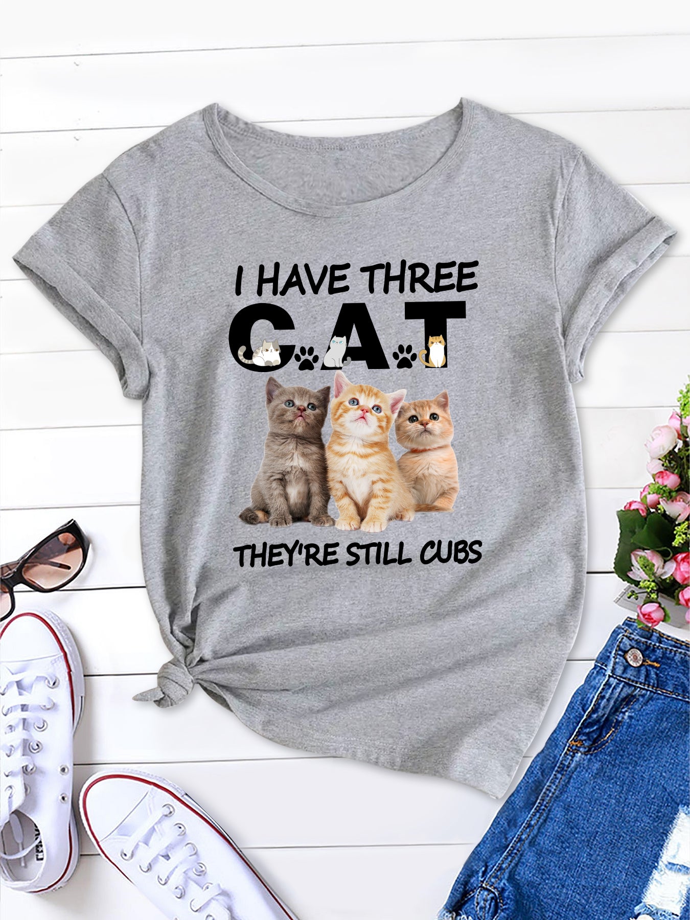 I HAVE THREE CAT T-shirt,Cat Lover T-Shirt harajuku tops tees