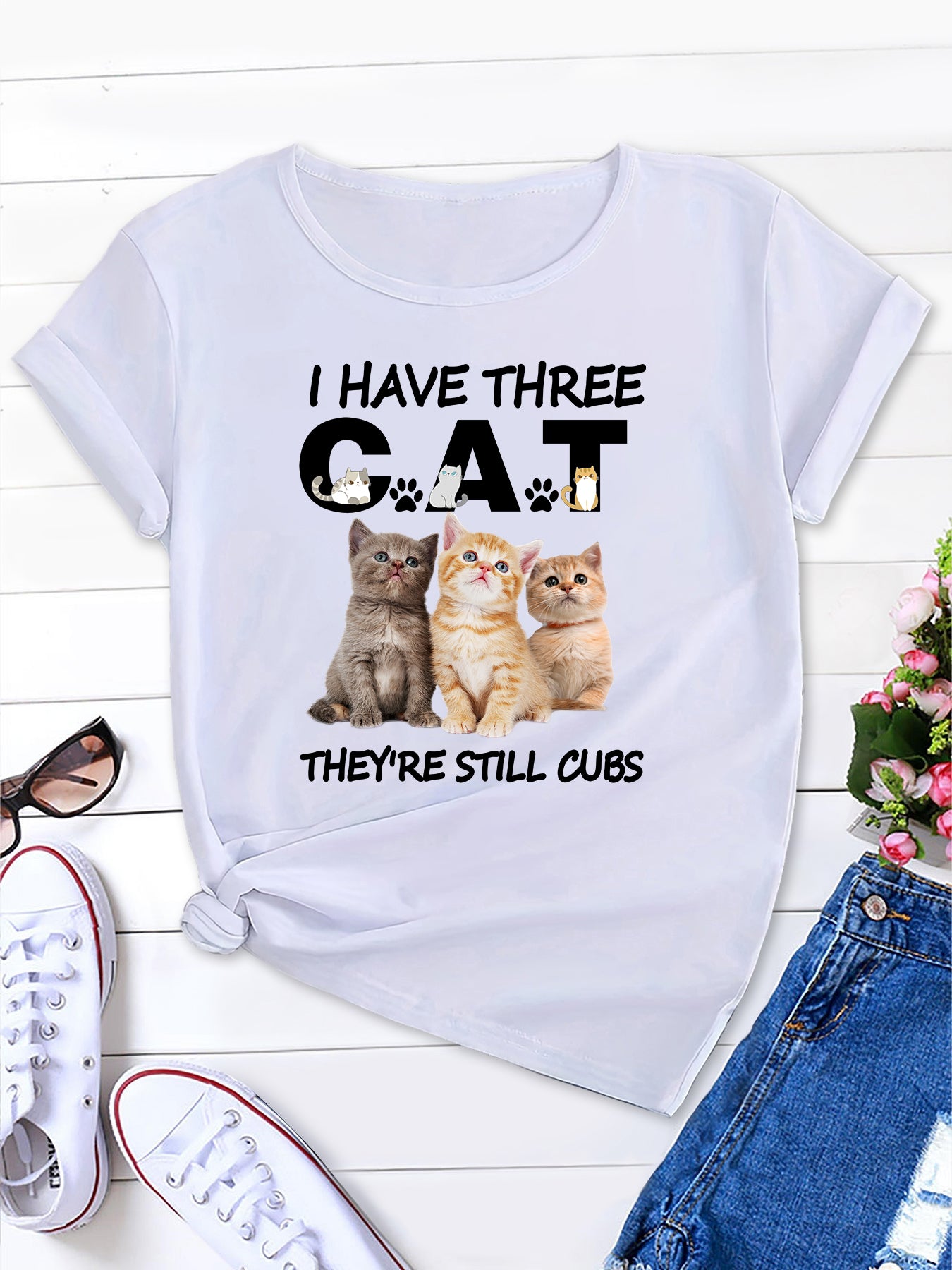 I HAVE THREE CAT T-shirt,Cat Lover T-Shirt harajuku tops tees