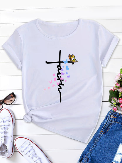 Cross & Butterfly Bliss Tee, Cross & Butterfly Women's Summer Tee,Butterfly Serenity Tee