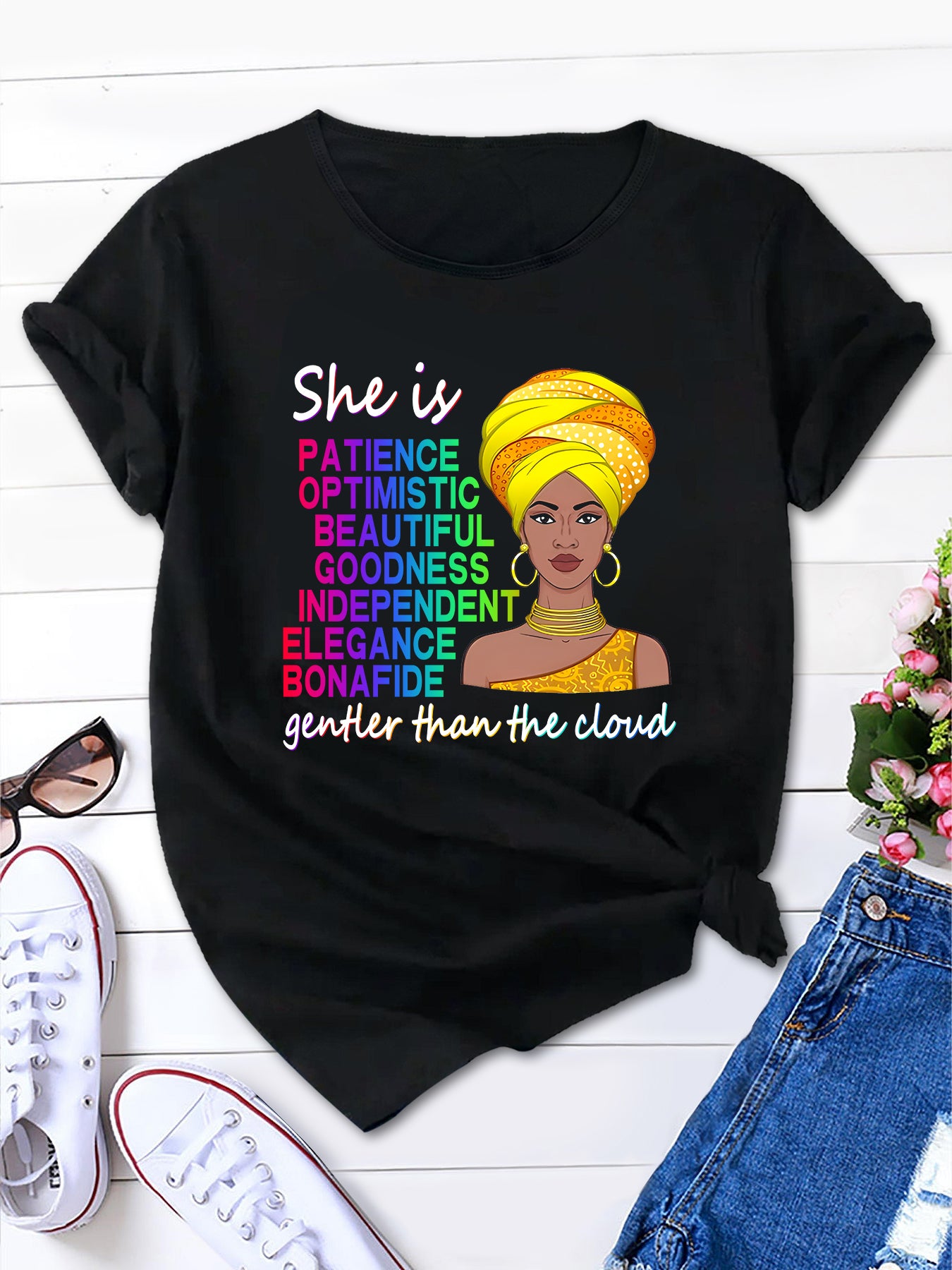 Women's New Short Sleeve T-Shirt with Yellow Scarf Hat Pattern, Casual and Trendy, Perfect for Summer Outdoor Wear