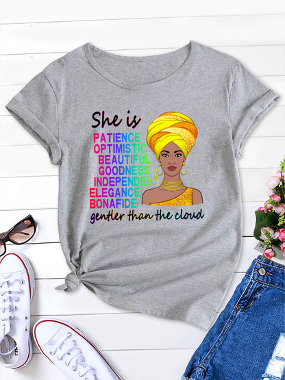 Women's New Short Sleeve T-Shirt with Yellow Scarf Hat Pattern, Casual and Trendy, Perfect for Summer Outdoor Wear