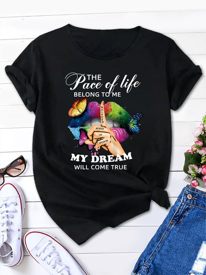 Women's New Short Sleeve T-Shirt with MY DREAM Butterfly Design - Casual and Stylish Summer Top