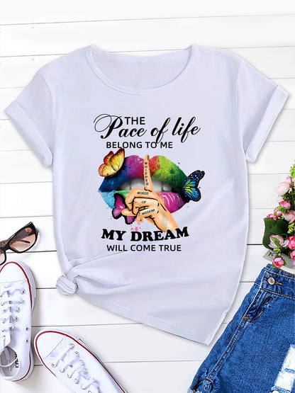 Women's New Short Sleeve T-Shirt with MY DREAM Butterfly Design - Casual and Stylish Summer Top