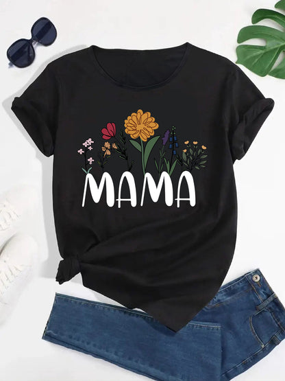 Women's New Short Sleeve T-Shirt with MAMA Letter Print, Casual and Comfortable, Perfect for Summer Outdoors