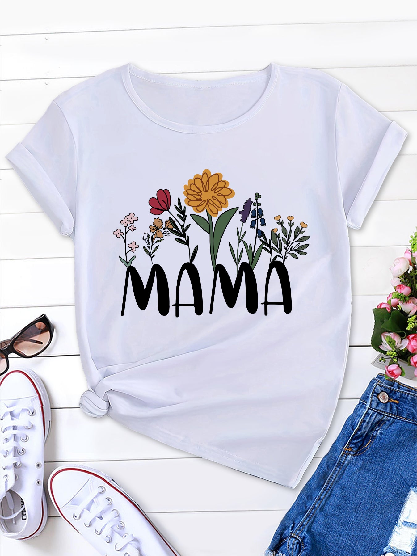 Women's New Short Sleeve T-Shirt with MAMA Letter Print, Casual and Comfortable, Perfect for Summer Outdoors