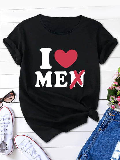 LOVE ME Print Tee Women's Casual Top,Embrace Comfort & Style