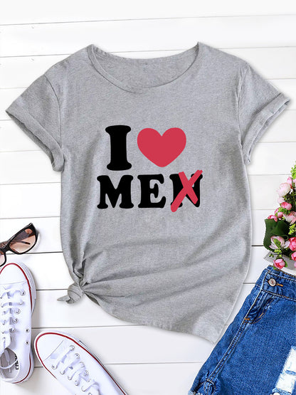 LOVE ME Print Tee Women's Casual Top,Embrace Comfort & Style