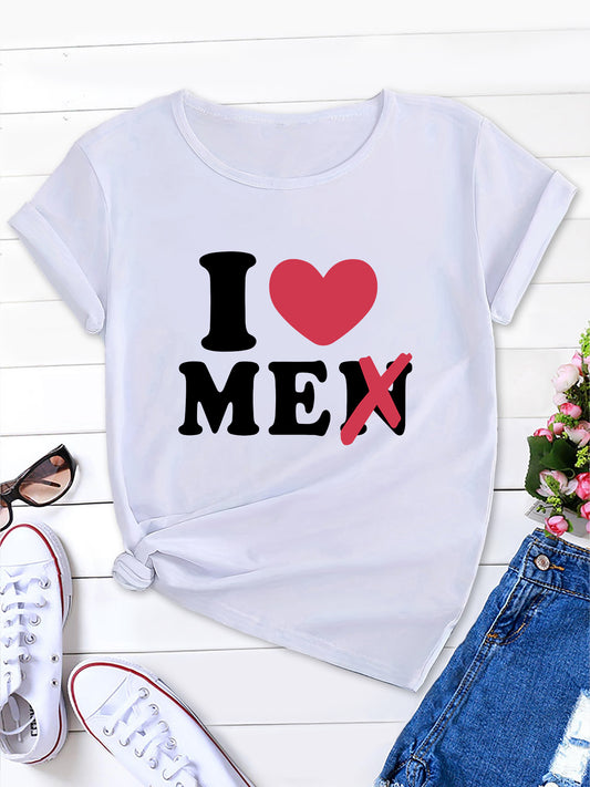 LOVE ME Print Tee Women's Casual Top,Embrace Comfort & Style