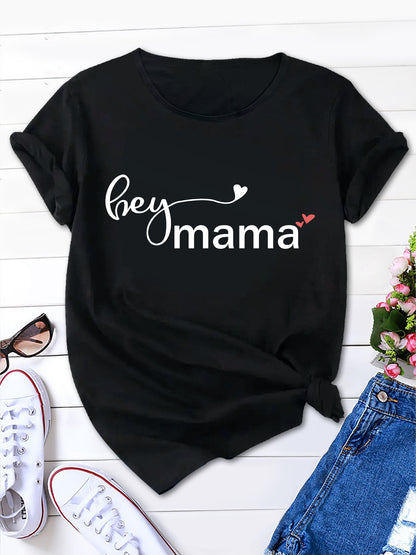 Mama Print Crew Neck Tee, Casual Comfort for Women