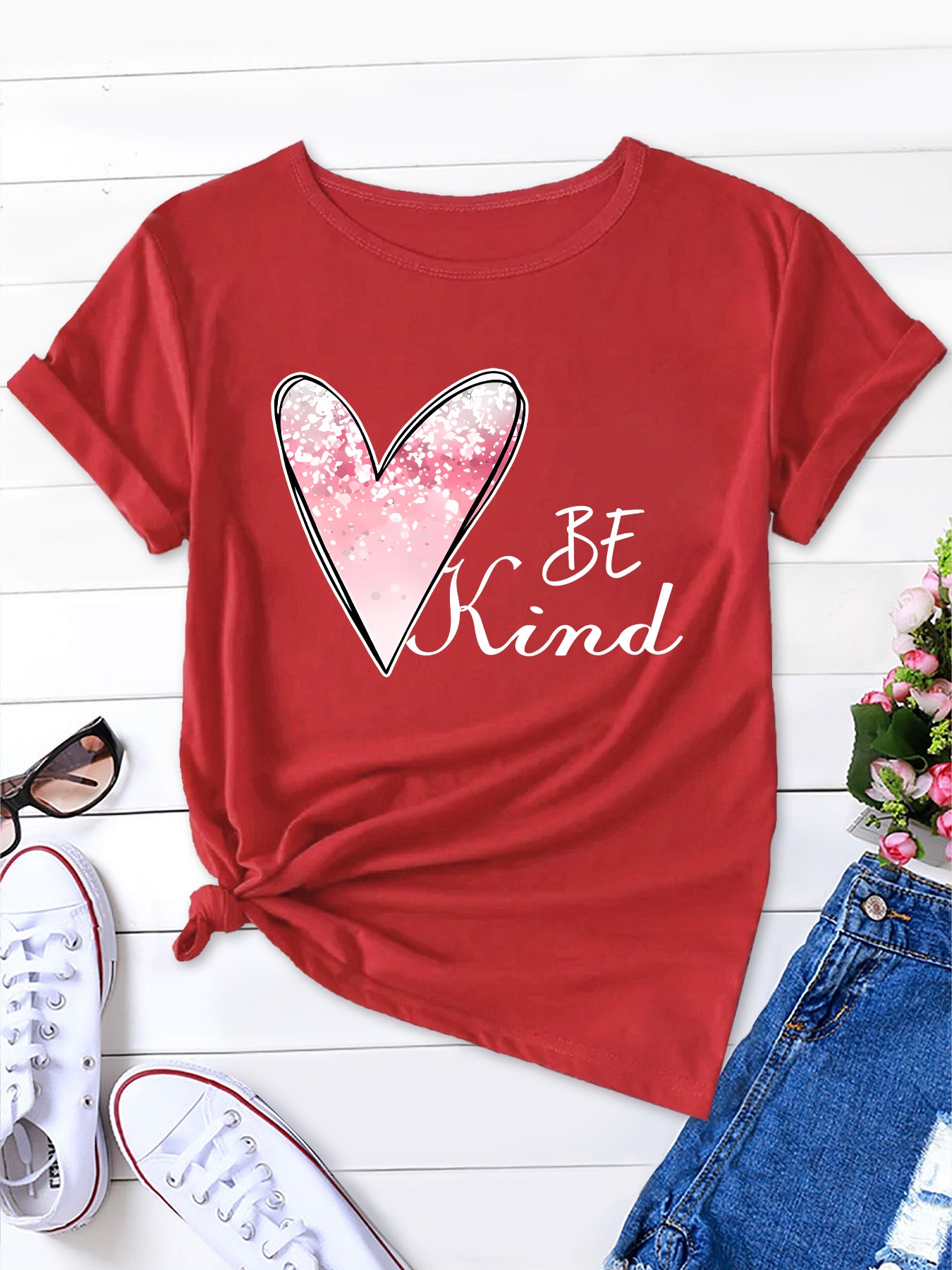 Chic Plus Size 'Be Kind' Tee, Women's Casual Polyester Blend