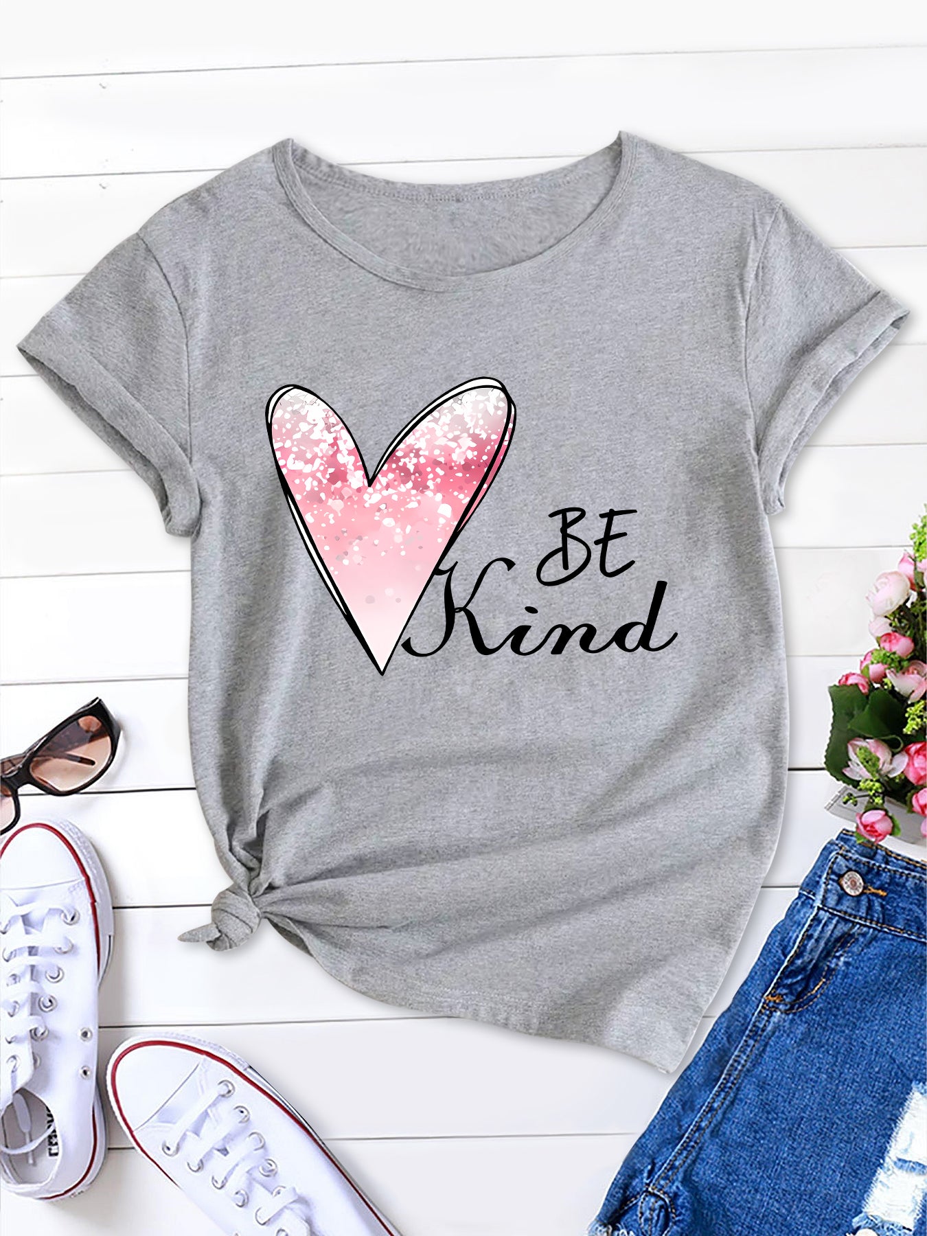 Chic Plus Size 'Be Kind' Tee, Women's Casual Polyester Blend