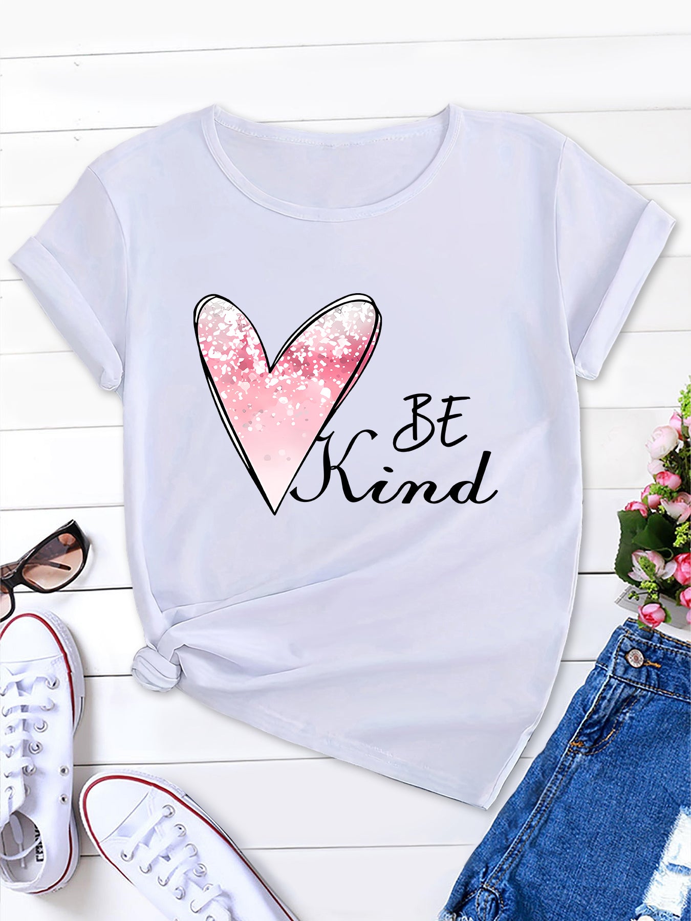 Chic Plus Size 'Be Kind' Tee, Women's Casual Polyester Blend