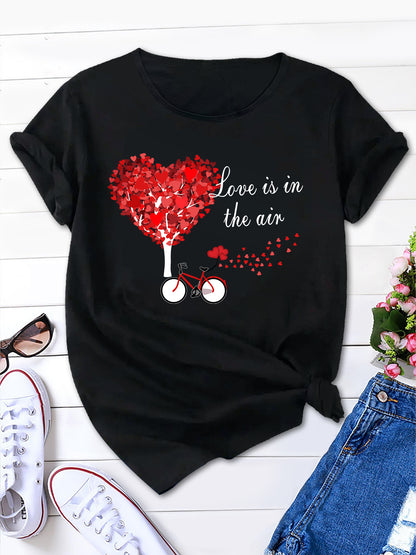 Love Print Crew Neck Tee, Women's Casual Spring & Summer Wear