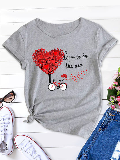 Love Print Crew Neck Tee, Women's Casual Spring & Summer Wear