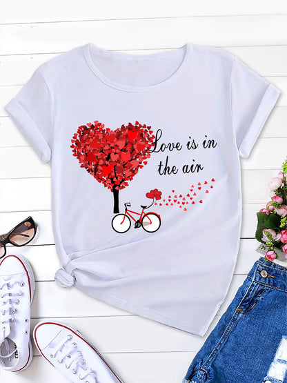 Love Print Crew Neck Tee, Women's Casual Spring & Summer Wear