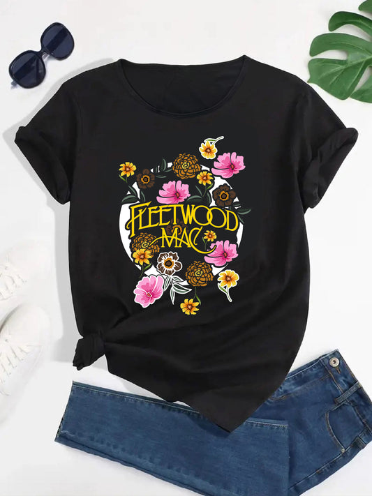 Floral Bliss, Fleetwood Mac Floral Print Casual Tee for Women