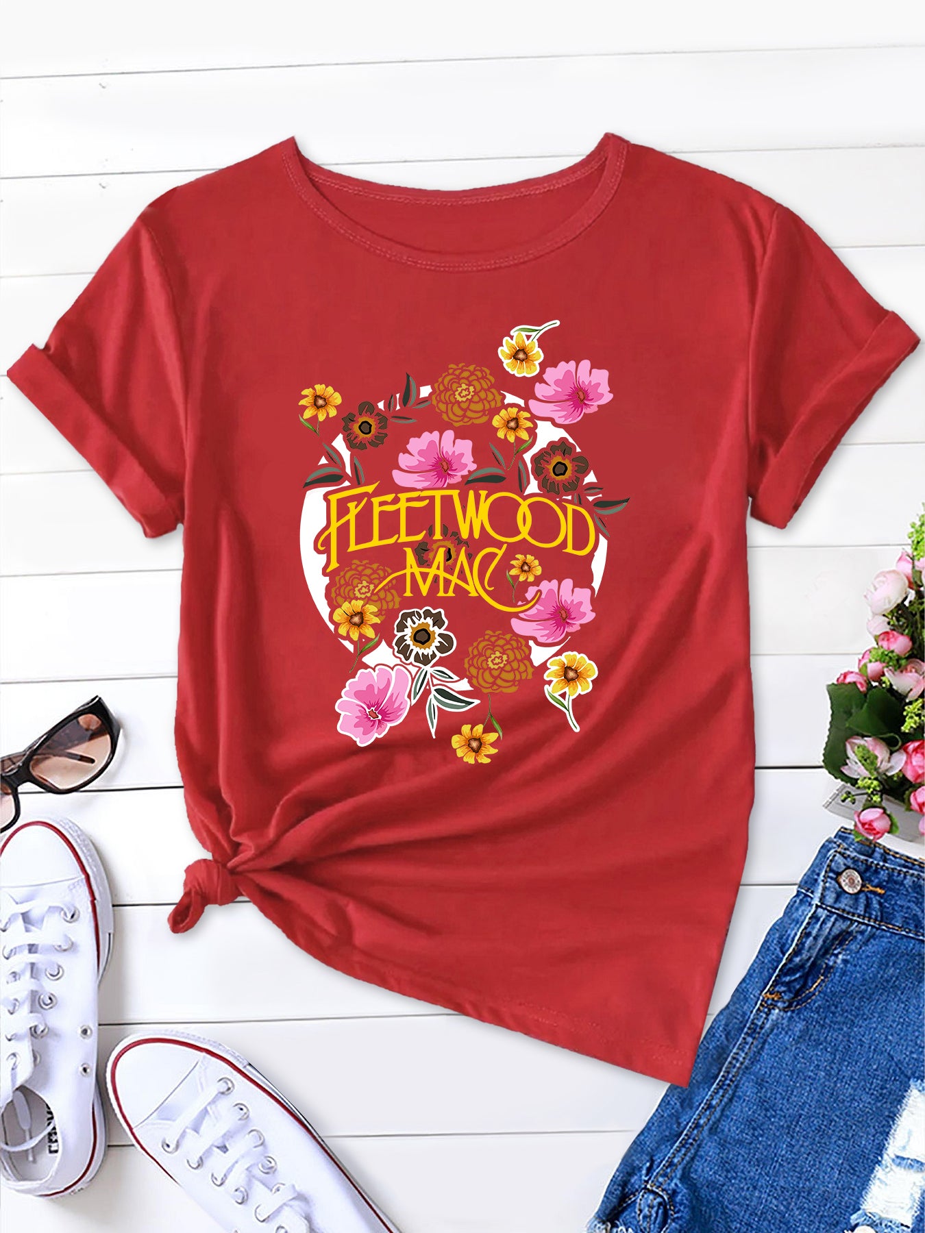 Floral Bliss, Fleetwood Mac Floral Print Casual Tee for Women