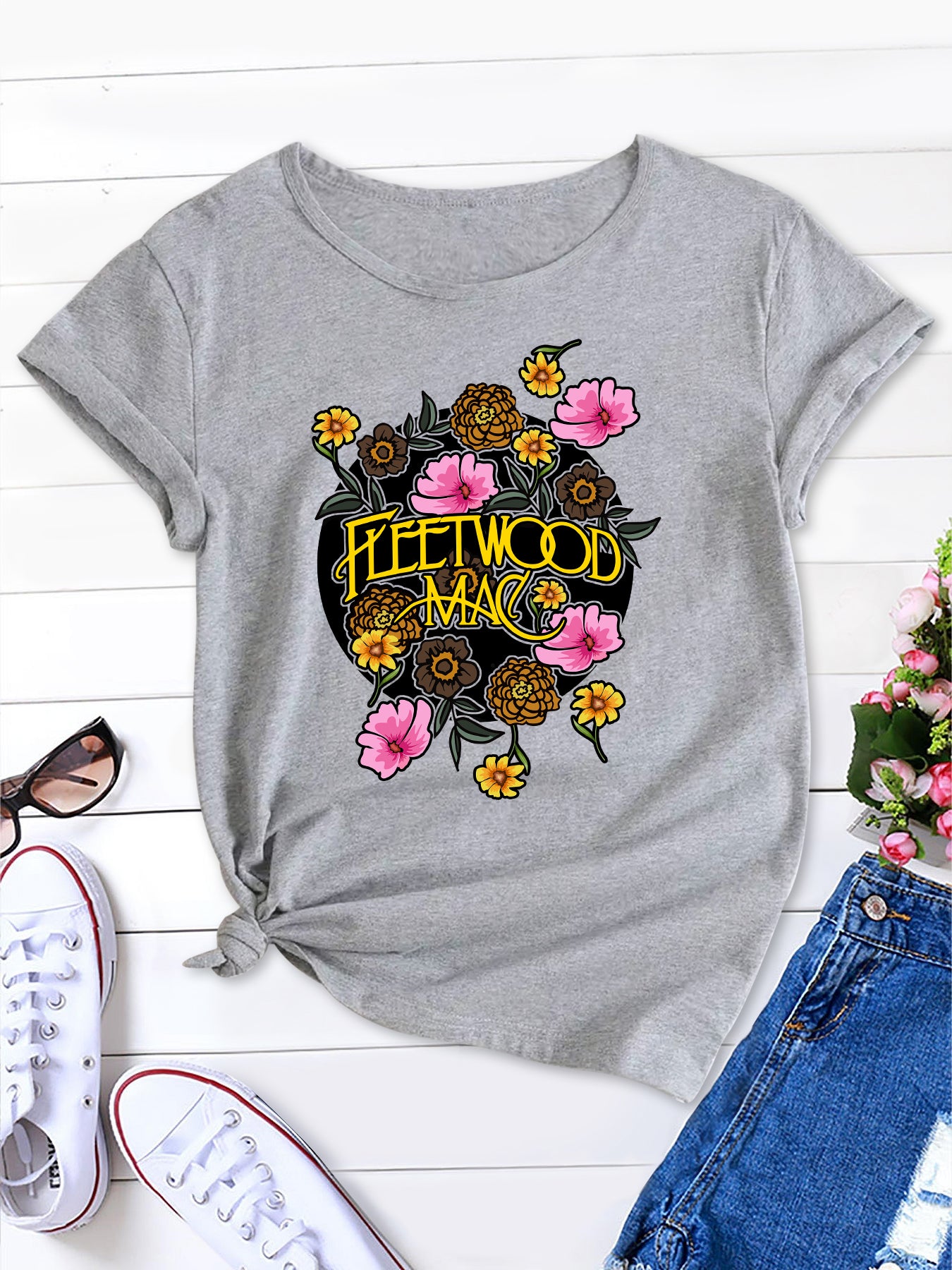 Floral Bliss, Fleetwood Mac Floral Print Casual Tee for Women