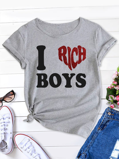 Playfully Cool, Funny Slogan I RICH BOYS and Heart Graphic Print Tee for Men