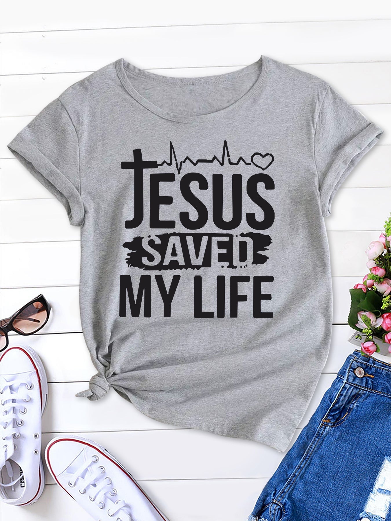 Divine Comfort,  'Jesus Saved My Life' Letter Print Men's Tee