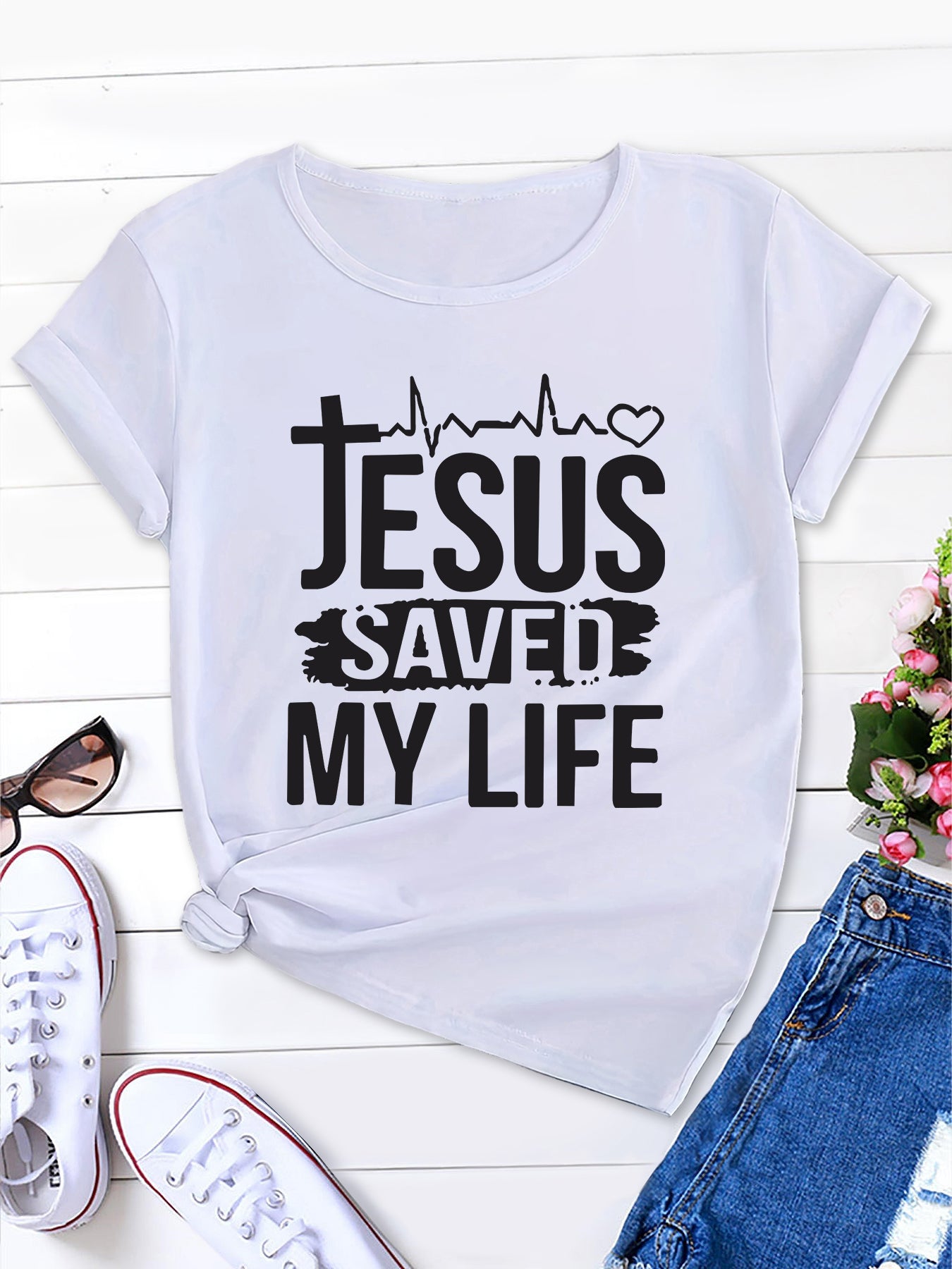 Divine Comfort,  'Jesus Saved My Life' Letter Print Men's Tee