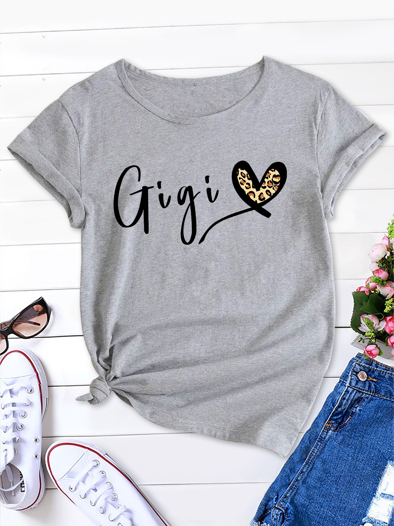 Effortless Elegance, Gigi Letter Heart Print Tee for Women