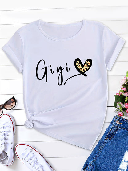 Effortless Elegance, Gigi Letter Heart Print Tee for Women