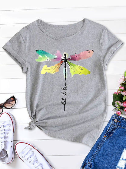 Fashionable Dragonfly Graphic Sports Tee for Women