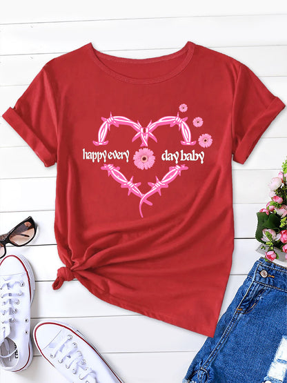 Heart & Happy Everyday Letter Print T-shirt